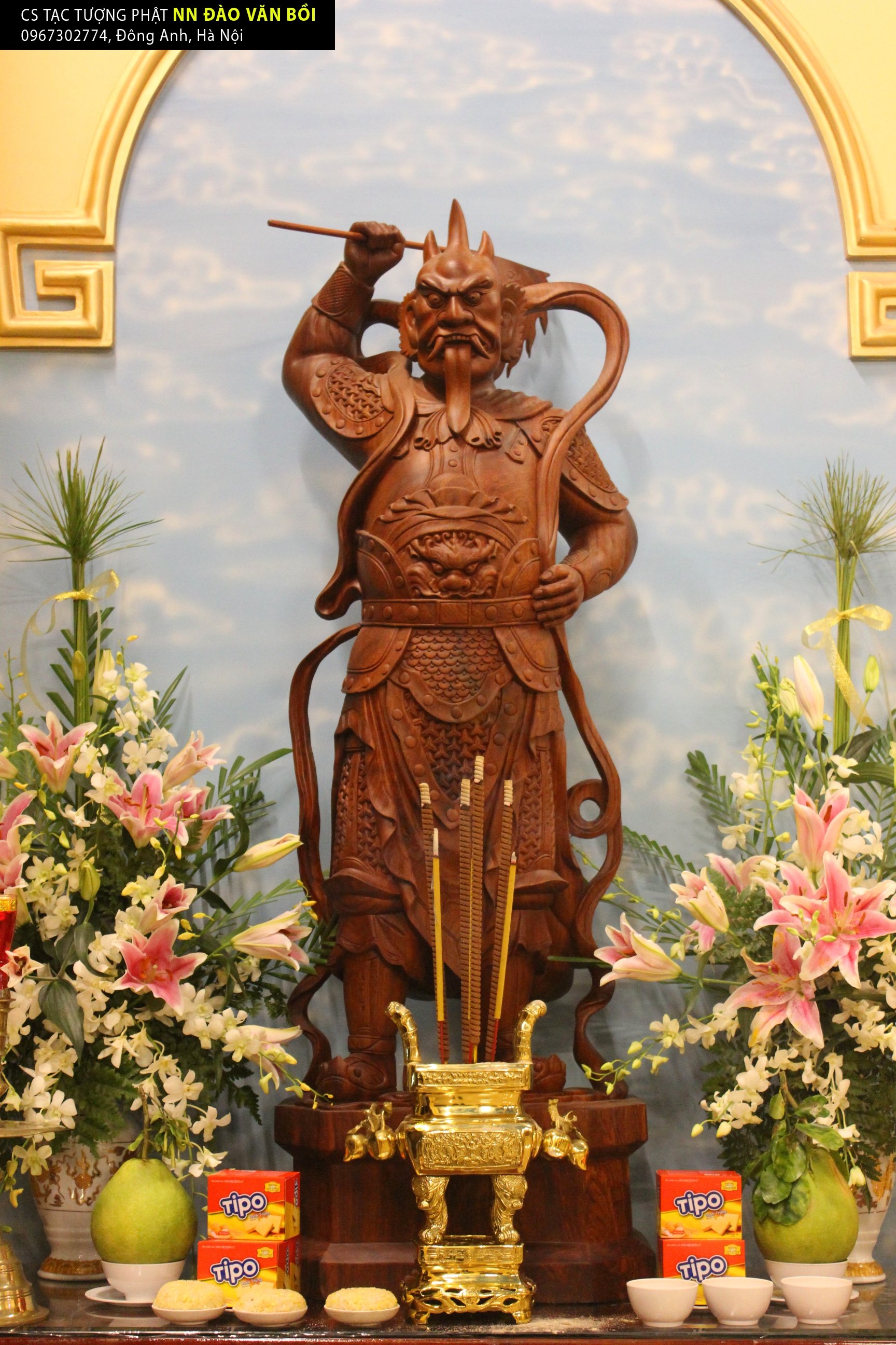 Tôn tượng Tiêu diện Đại sĩ cao 1.6m gỗ Hương nguyên khối tại chùa Vạn Phước, Bà Rịa Vũng Tàu