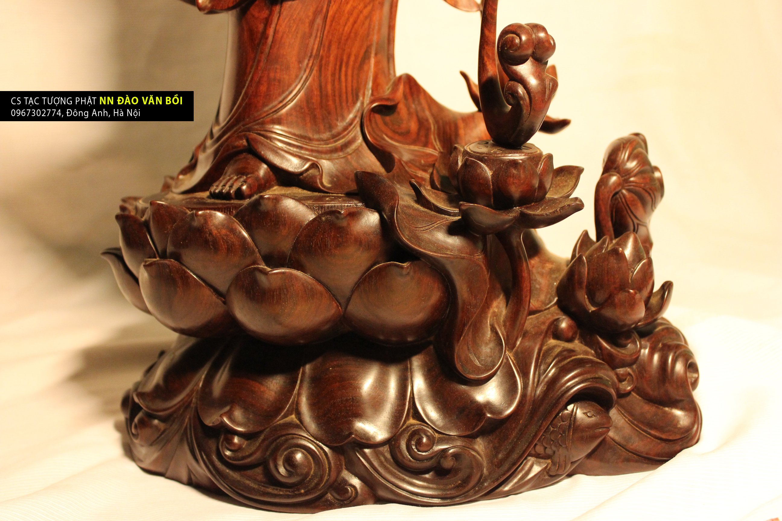 Tôn tượng Quán thế âm Bồ tát, gỗ trắc nguyên khối cao 67cm