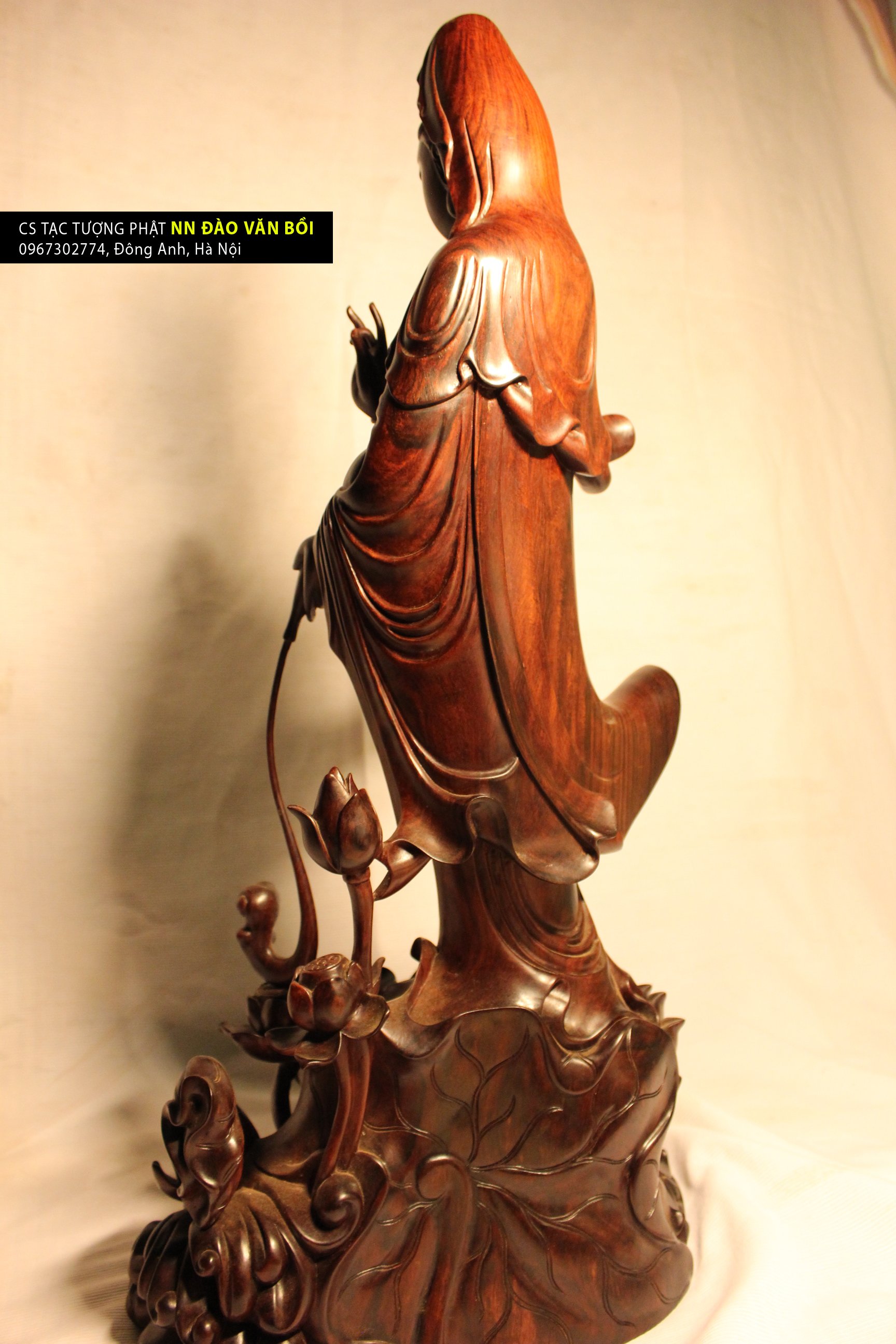 Tôn tượng Quán thế âm Bồ tát, gỗ trắc nguyên khối cao 67cm
