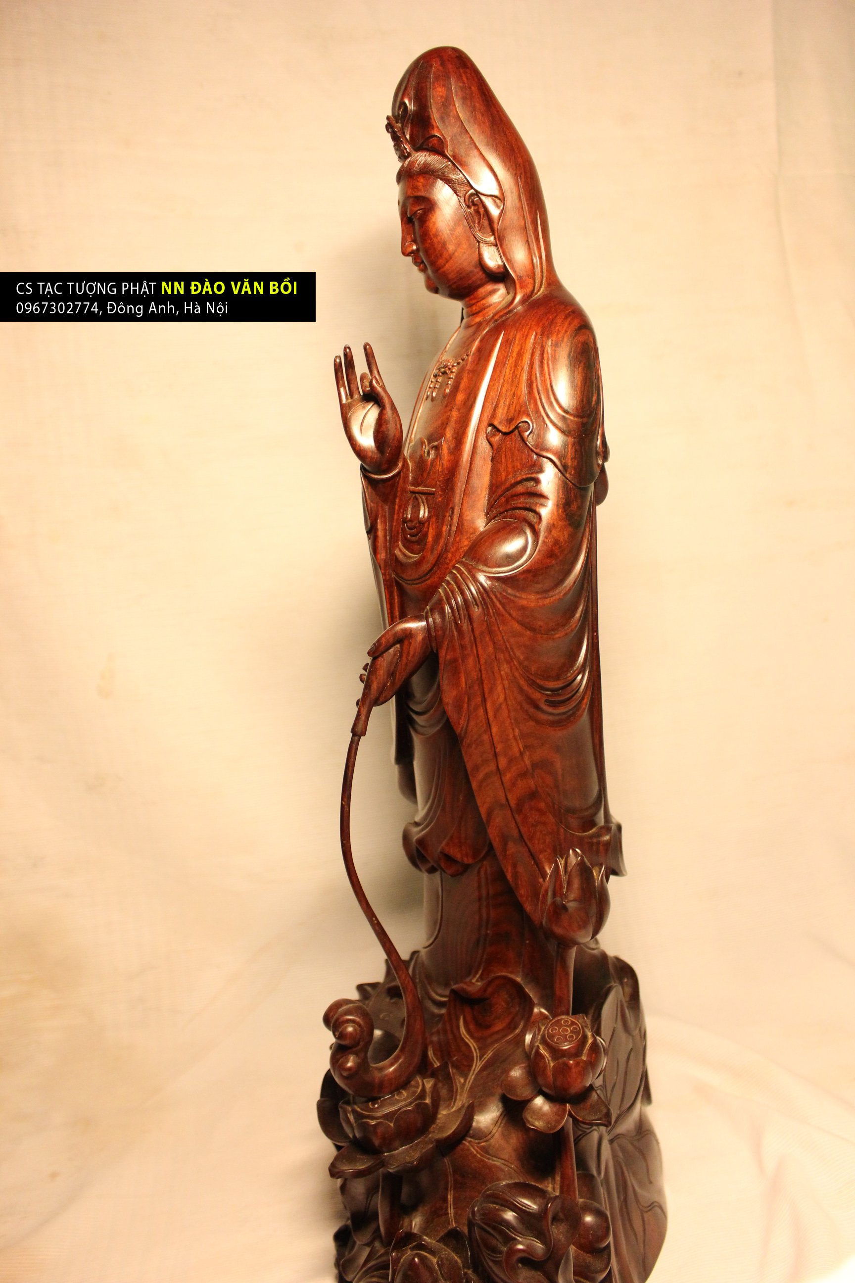 Tôn tượng Quán thế âm Bồ tát, gỗ trắc nguyên khối cao 67cm