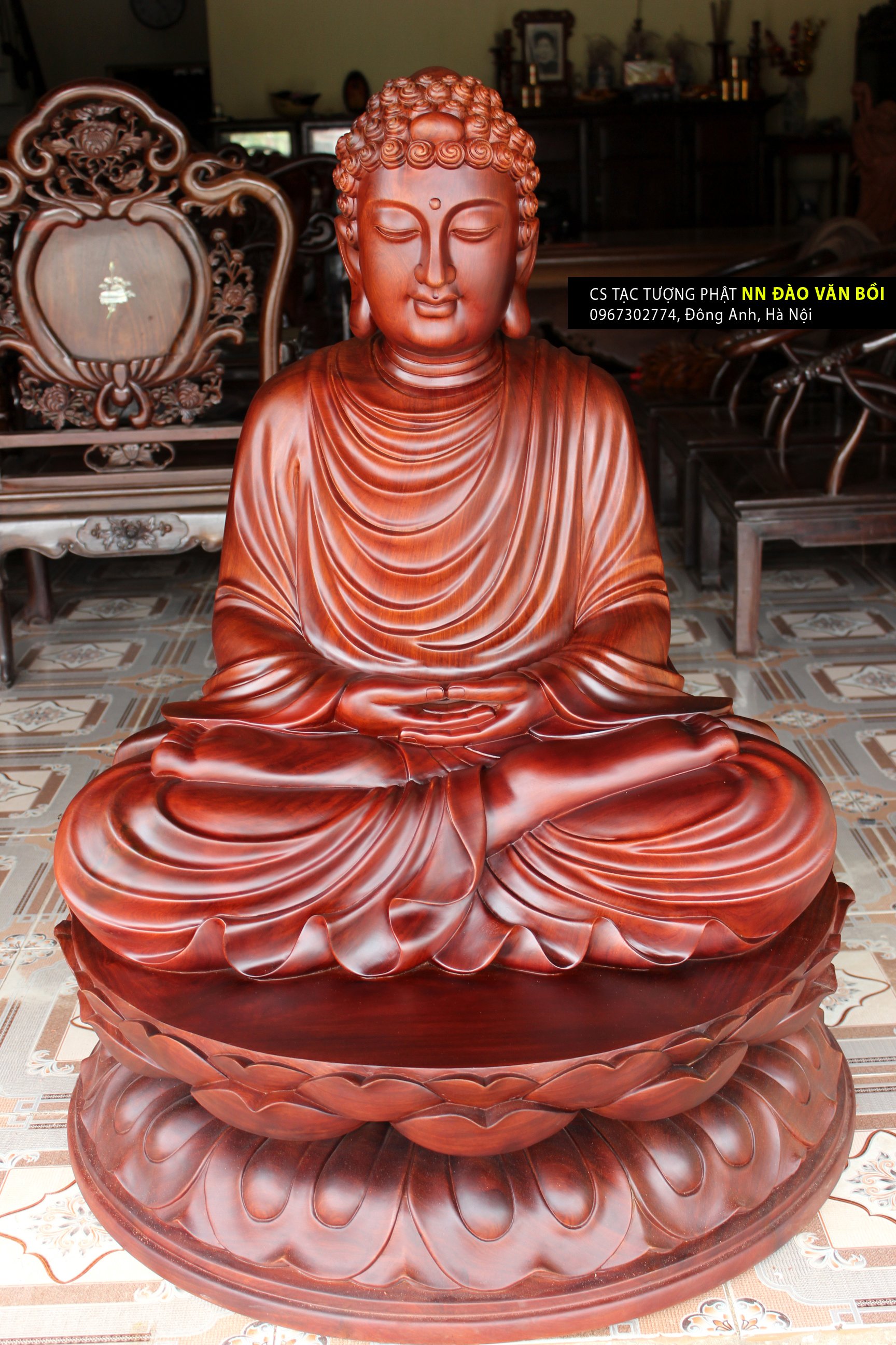 Tôn tượng Bổn sư Thích Ca Mâu Ni Phật gỗ Hương, cao 1 mét