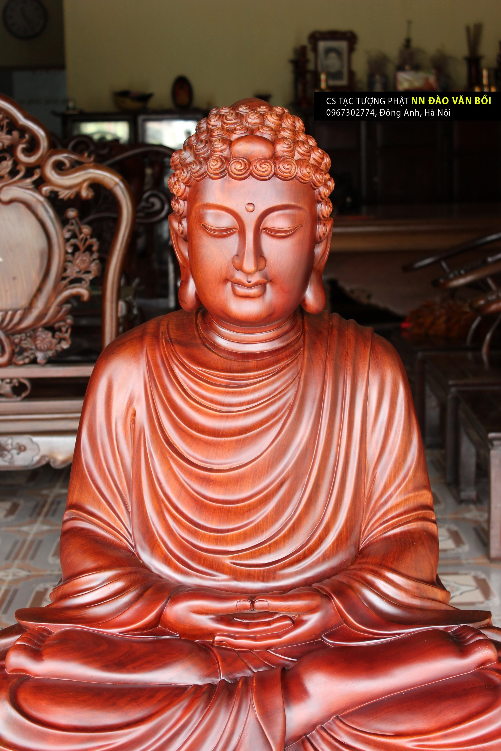 Tôn tượng Bổn sư Thích Ca Mâu Ni Phật gỗ Hương, cao 1 mét