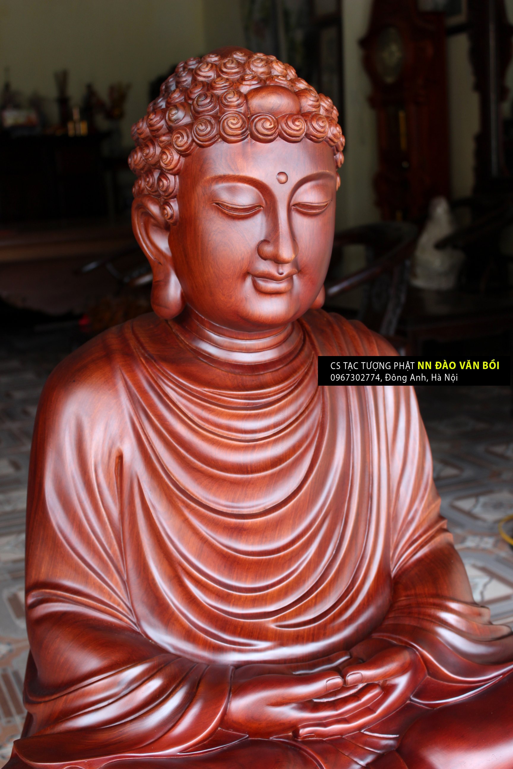 Tôn tượng Bổn sư Thích Ca Mâu Ni Phật gỗ Hương, cao 1 mét