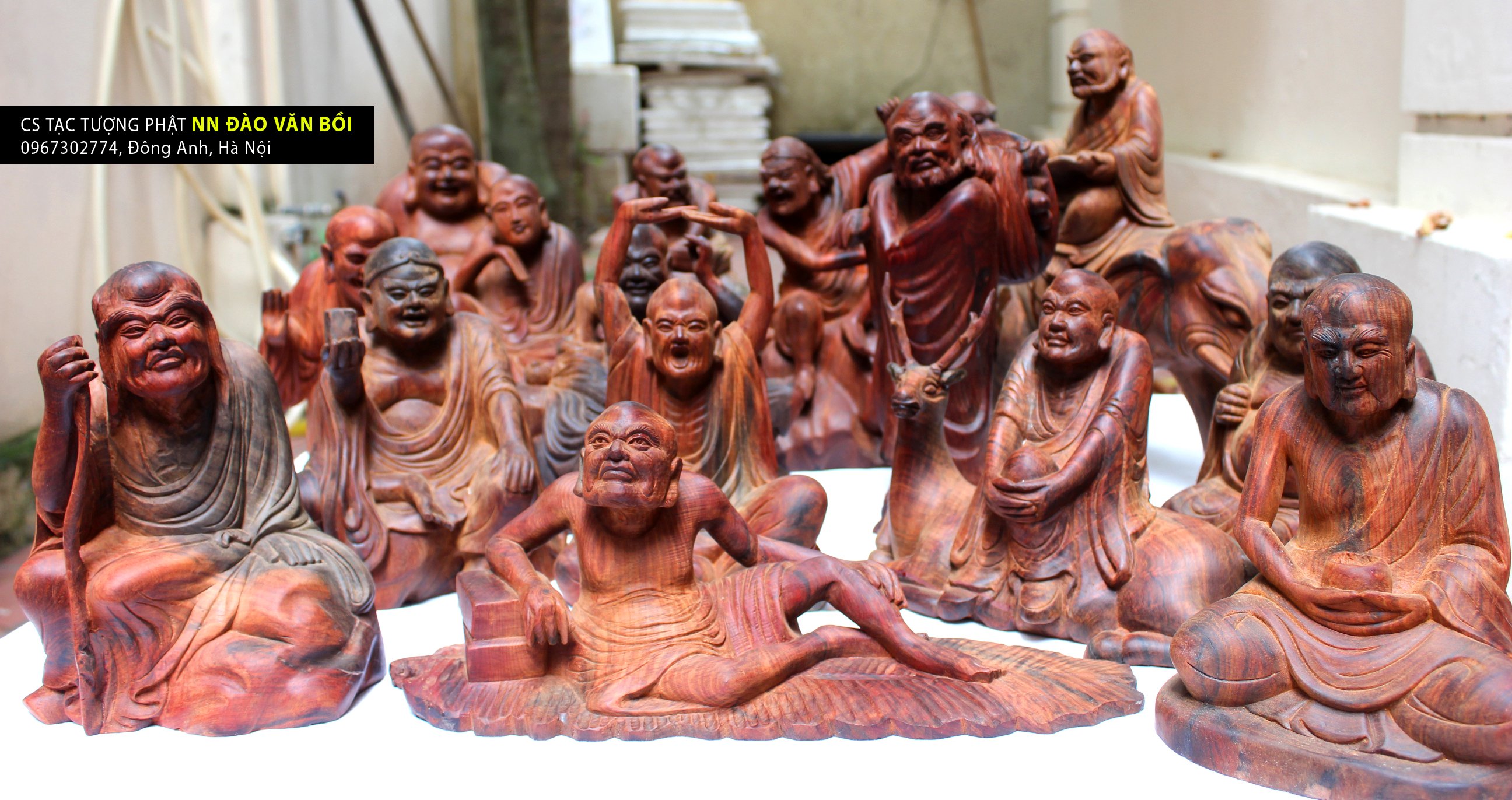 Tượng Thập bát La Hán gỗ trắc